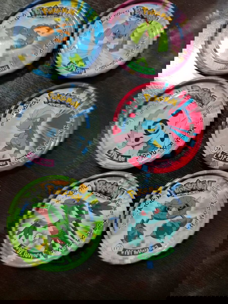 10x pokemon metal τάπες tazos Ash May έμβλημα γυμναστηρίου Πόκεμον Nintendo 2004 cheetos εξέλιξη