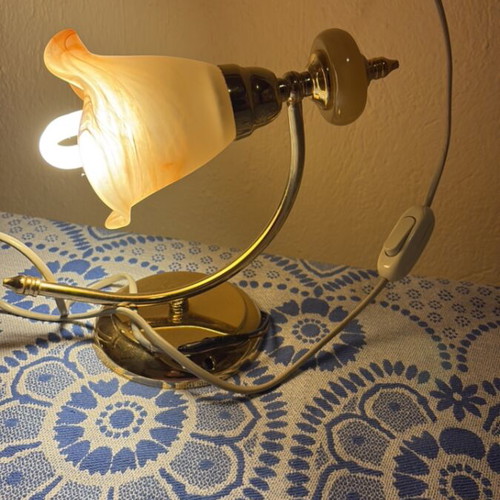Vintage table lamp Art Nouveau used with hand-blown opaline glass shade