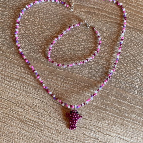 Jewelry set handmade necklace and bracelet in pink and purple shades