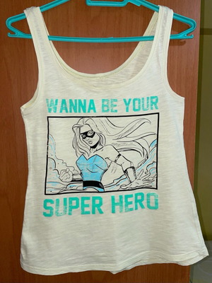 Bershka yellow tank top used, size small, superhero design