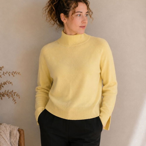 Massimo Dutti women's turtleneck sweater used, cashmere wool, yellow, size M