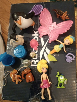 Toys used authentic McDonalds, Polly Pocket, Mattel, Kinder