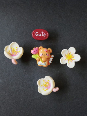 Crocs charms set with bear and Easter flowers like new