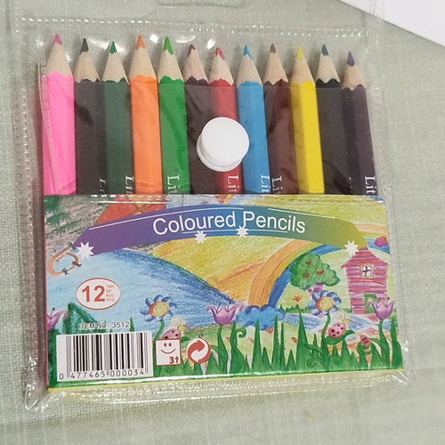 Mini coloured pencils pack like new with gift drawing sheets and stickers