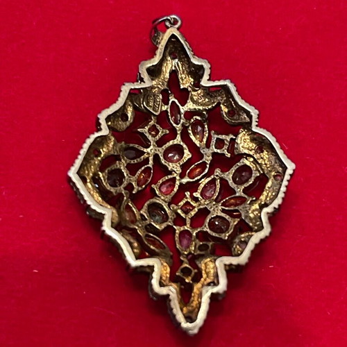 Pendant 925 silver gold 9K with diamonds and semi-precious stones used