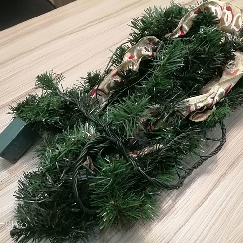 Christmas decorative garland green with lights used 200x10cm