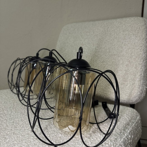 Modern ceiling light with 3 glass shades like new