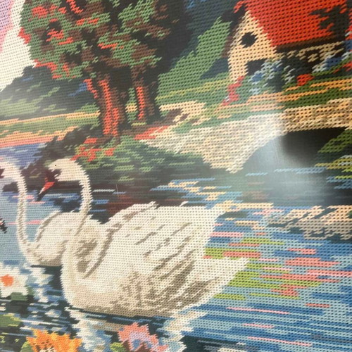 Vintage embroidered painting "Swans on the Lake" 60x120 used