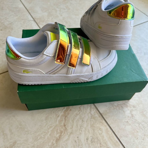 Lacoste kids' sneakers like new, size 32, white and gold