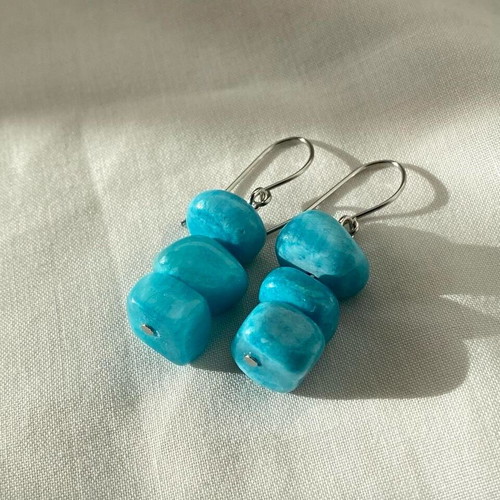 Handmade earrings with nephrite chips made to order, blue and silver