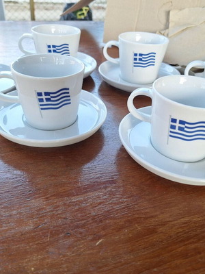 Arzberg Cucina Bianco coffee cup set of 6 new, porcelain with Greek flag