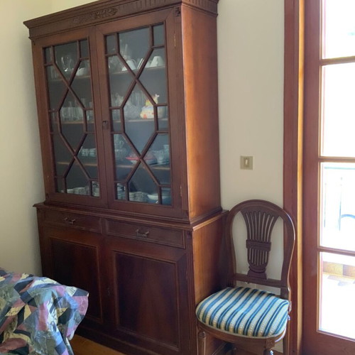 Handmade carved iroko solid wood cabinet like new