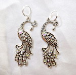 Peacock earrings new, handmade, multicolored silver