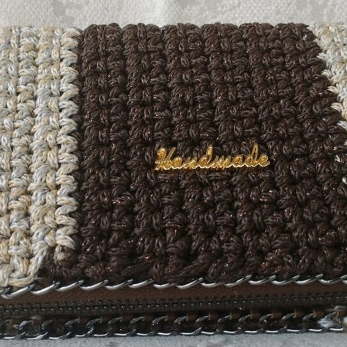 Handmade knitted wallet new, beige brown