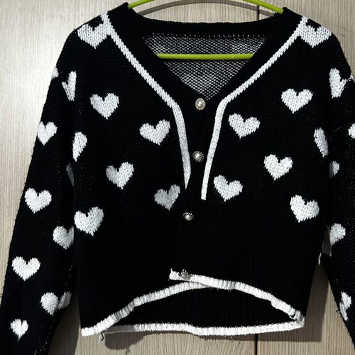 Cardigan with hearts size S/M like new, black and white
