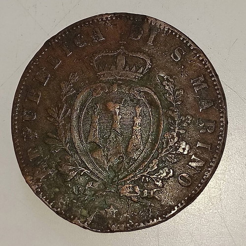 San Marino 5 Centesimi 1869 coin used