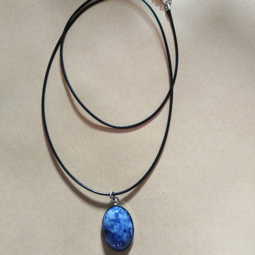 Handmade pendant with steel cabochon and sodalite semiprecious stone new