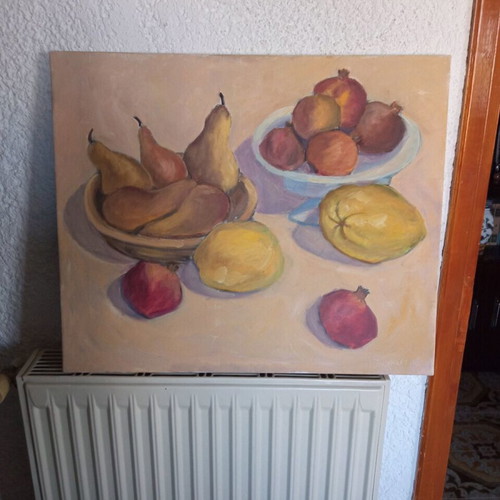 Oil painting authentic on canvas used, fruits by I. Choraïtou