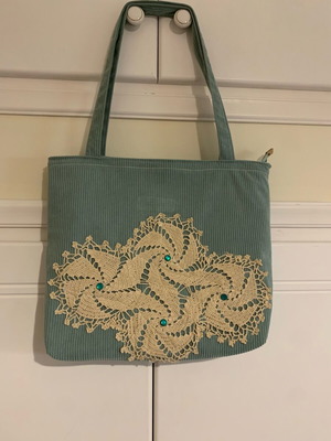 Handbag new wide corduroy fabric veraman with handmade crochet detail
