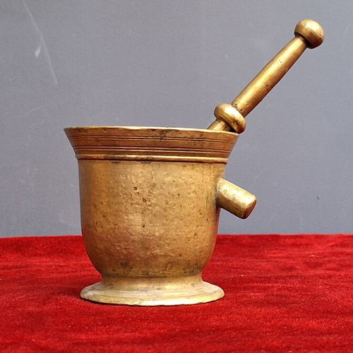 Bronze mortar used, rare monastery piece with engraved decoration