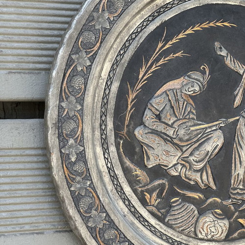 Handmade copper decorative wall plate used with traditional embossed design