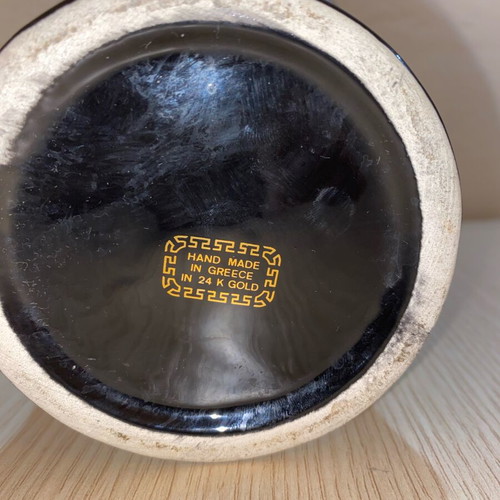 Vintage handmade black vase 24cm with 24K gold and butterflies