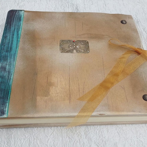 Handmade Wedding Baptism Album with Leather and Wooden Cover