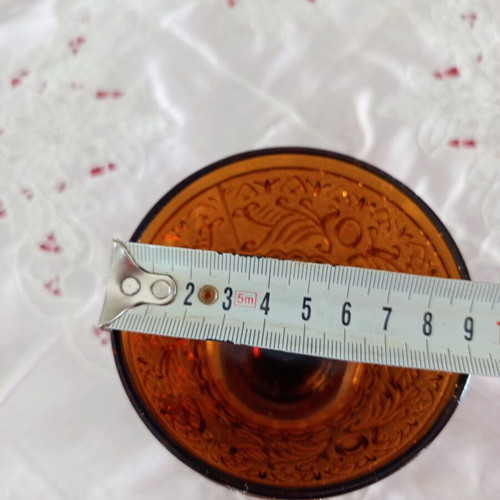 Vintage Amber glass tumbler with embossed patterns like new
