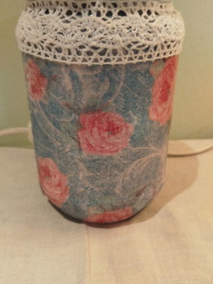 Glass jar with decoupage and lace, like new