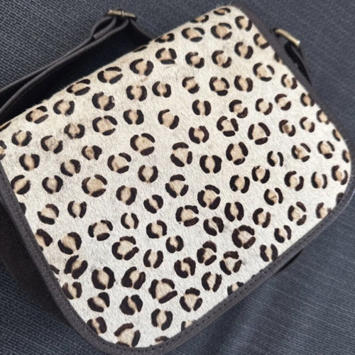 Leather shoulder crossbody bag with natural pony skin fur like new