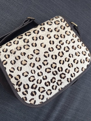 Leather shoulder crossbody bag with natural pony skin fur like new