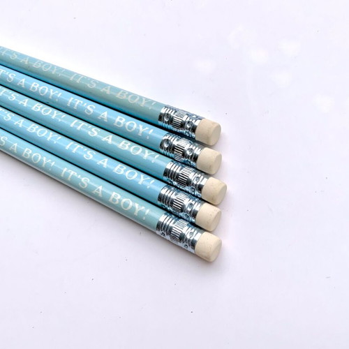 'It’s a Boy' blue pencils set of 5, new