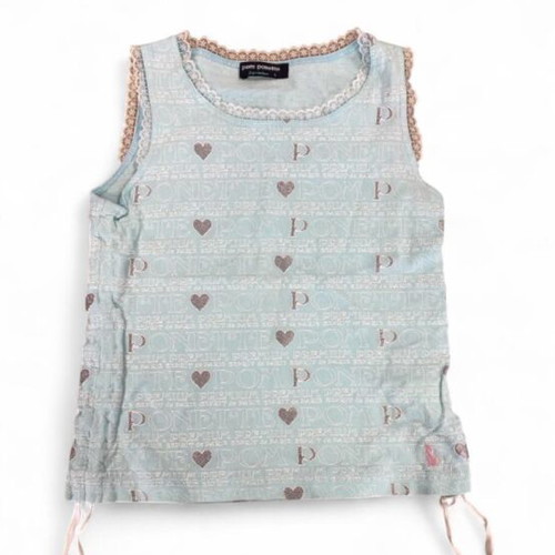 Pom Pomette tank top with hearts and P pattern, blue