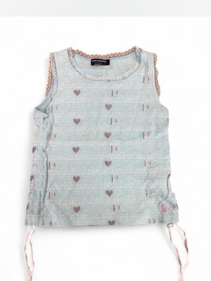 Pom Pomette tank top with hearts and P pattern, blue