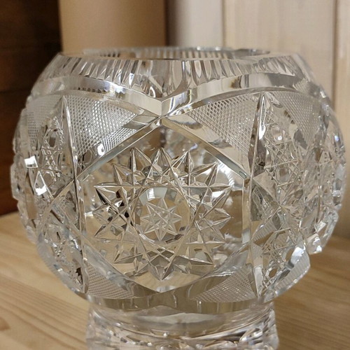 Vintage crystal vase/candle holder/ashtray used, with handmade designs