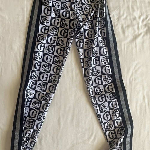 Guess girls' leggings size 14, black and white with silver detail
