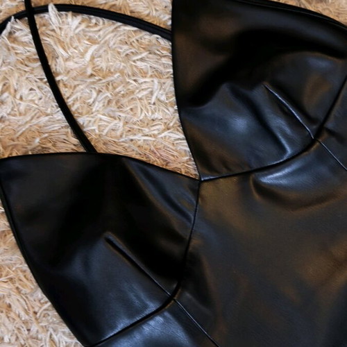 Bershka leather dress black like new with straps