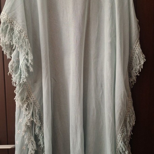 Kimono long mint color with fringes like new by Achilleas Accessories