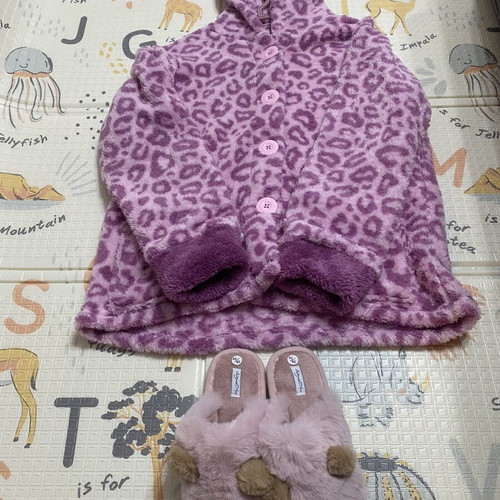 Women's winter robe with gift slippers, new, pink animal print