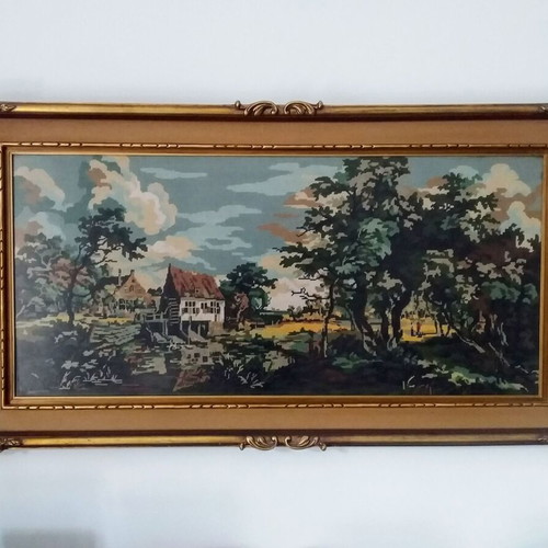 Embroidered paintings like new, 60s pack, 127x69 64x54 12x12