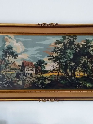 Embroidered paintings like new, 60s pack, 127x69 64x54 12x12