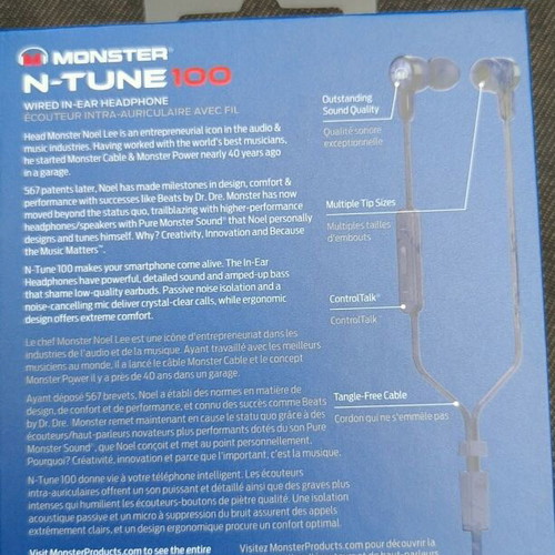 Monster N‑Tune 100 wired in-ear headphones new