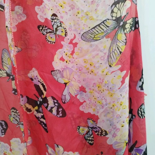 Coral beach kimono with butterflies and fringes like new
