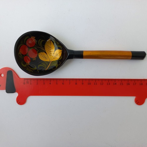 Set of 2 small Russian Khokhloma spoons like new, hand-painted wood