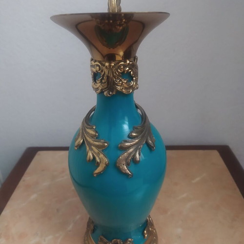 Italian antique pitcher like new, Buton Milano, turquoise crystal