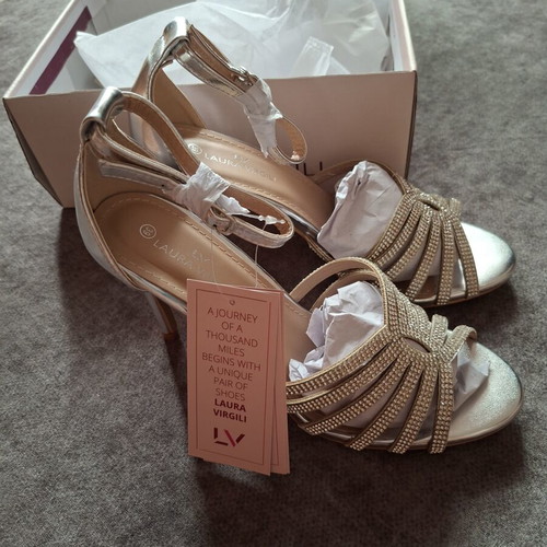 Silver sandals with rhinestones new, heel height 9cm, size 39