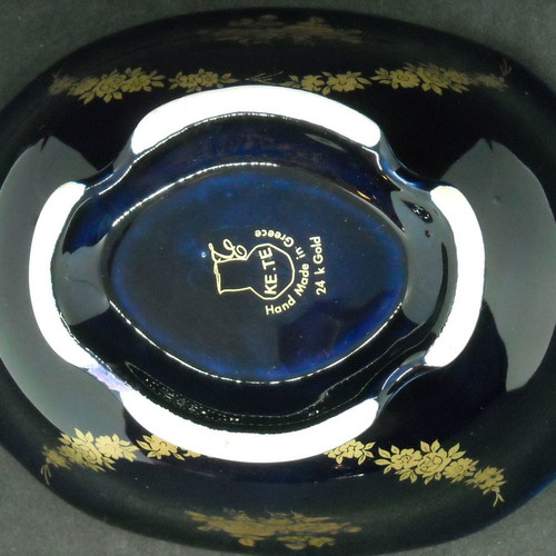 Porcelain fondue dish used, cobalt blue with 24k gold by KE.TE.