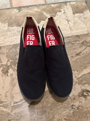Tommy Hilfiger espadrilles dark blue with white details and red sole, size 43, like new