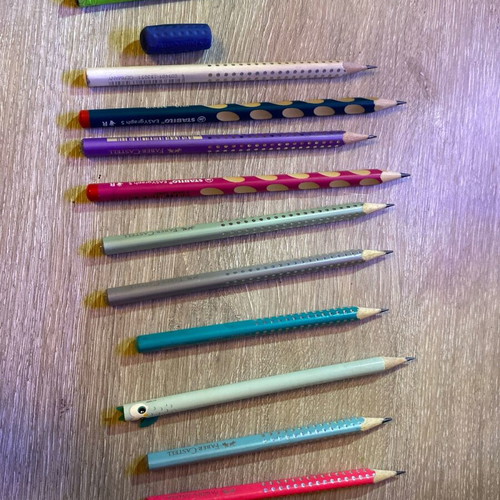 Stabilo and Faber Castell pencils used, 11 pcs with free eraser