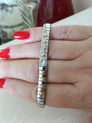 Ατσάλινο βραχιόλι με επιχρυσωμένα στοιχεία και τιρκουάζ πέτρα like new